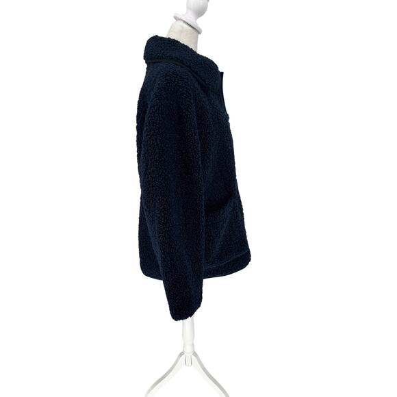 J.CREW Navy Blue Teddy Sherpa Coat with Collar & Pockets - Warm Cozy Luxe! Sz L - Picture 8 of 13